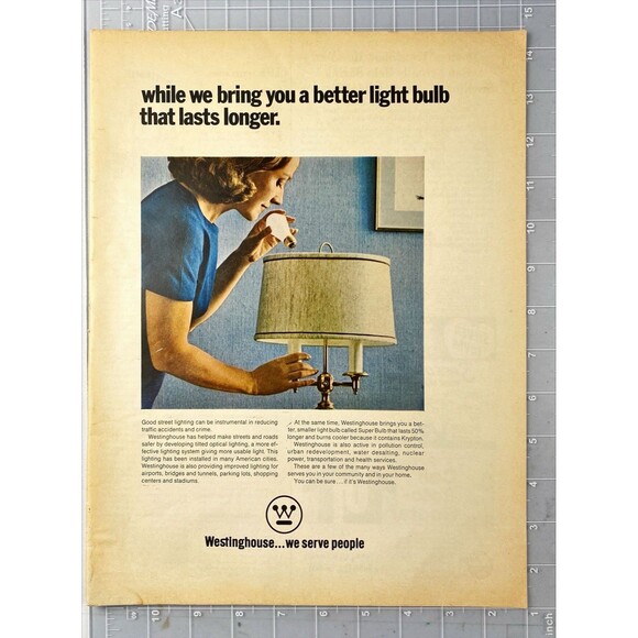Westinghouse Light Bulbs "We Serve People" Vintage Print Ad 1970 - Picture 2 of 3